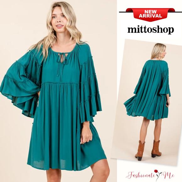 Mittoshop Flower Print Ruffle Shoulder A-line Mini Dress